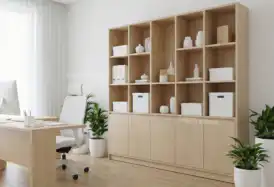 Aspen Tall Light Wood Office Bookshelf with Storage