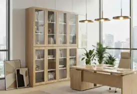 Crystal Light Wood Glass-Door Office Bookshelf