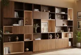 Curio Designer Walnut Display Bookshelf Wall Unit