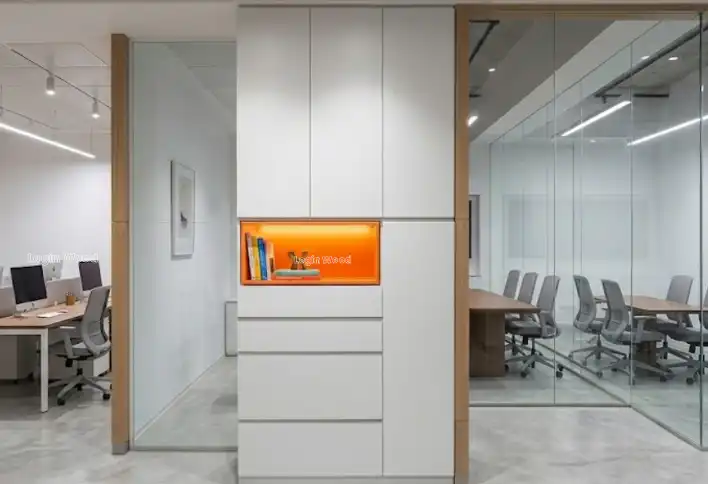 Glow Tall White Office Storage with LED Display Niche