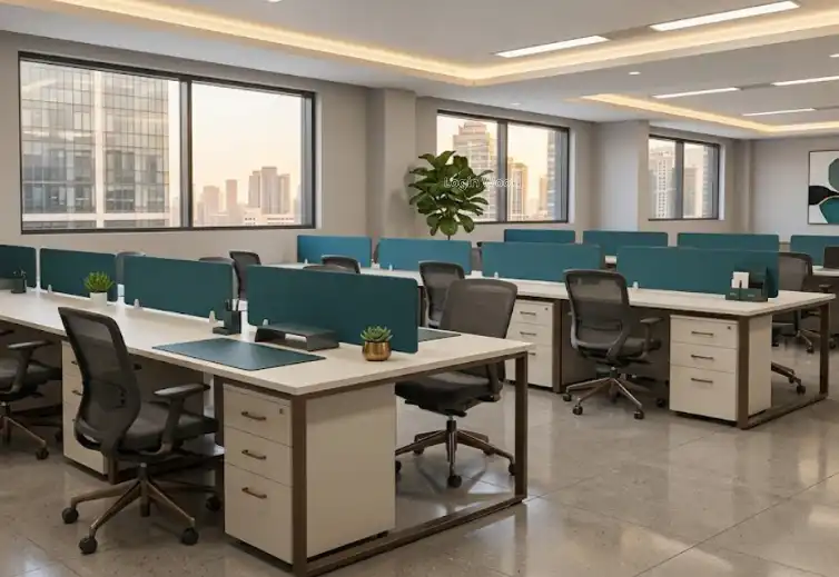 Large IT campus open-plan workstations