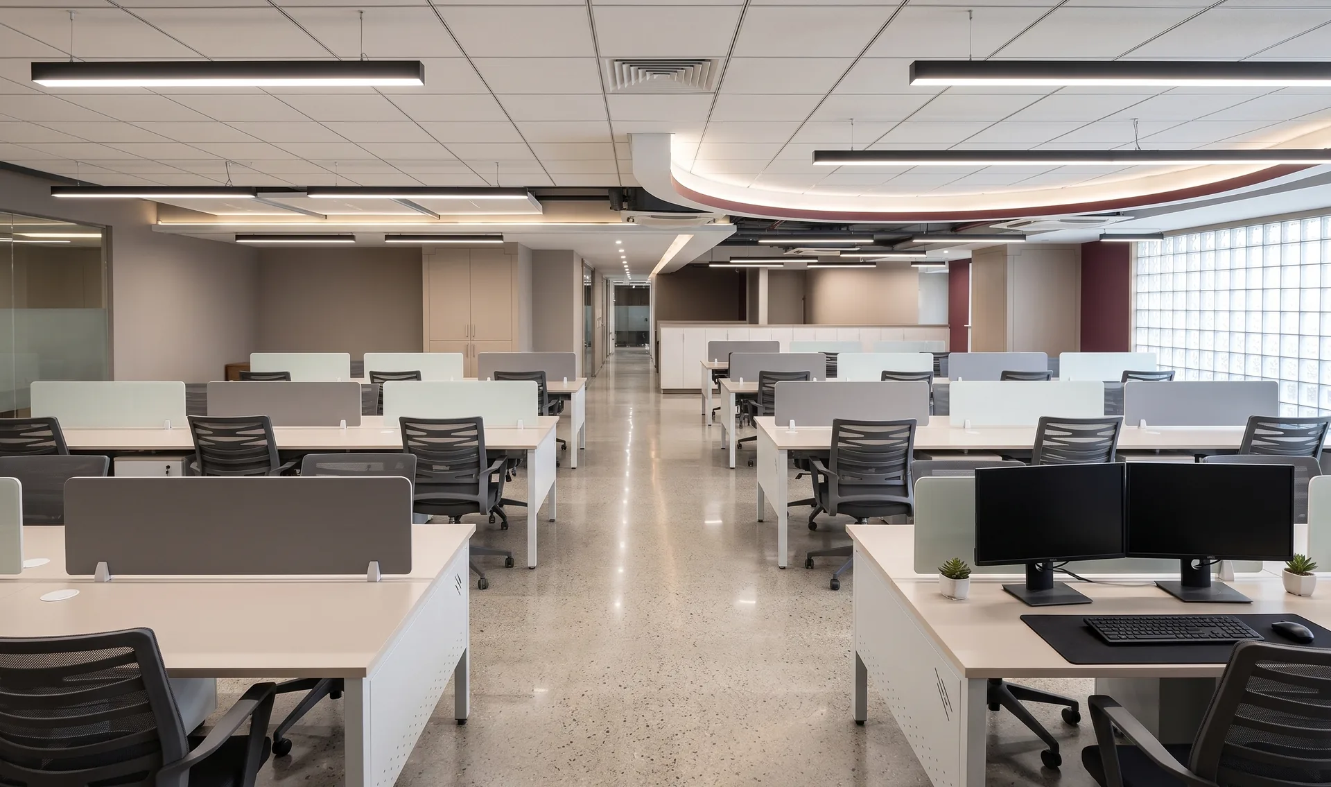 Ergonomic modular office furniture setup by LOGIN WOOD